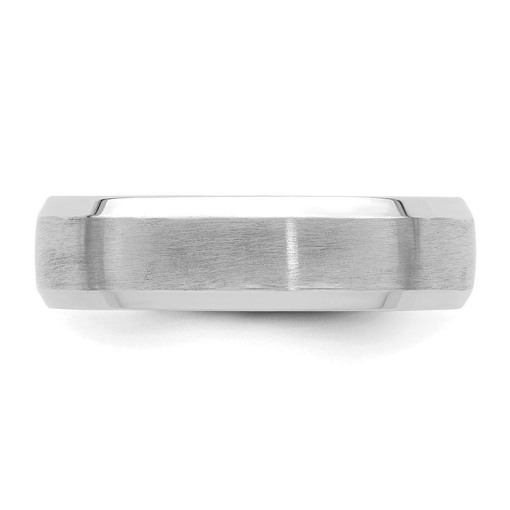 14k White Gold 6mm Heavyweight Comfort Fit Brushed Satin with Polished Beveled Edge Wedding Band Size 13