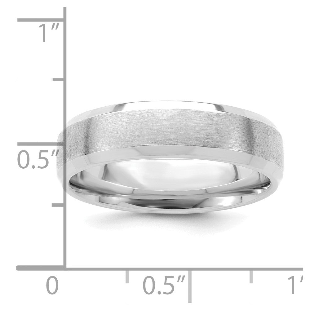 14k White Gold 6mm Lightweight Comfort Fit Brushed Satin with Polished Beveled Edge Wedding Band Size 8.5