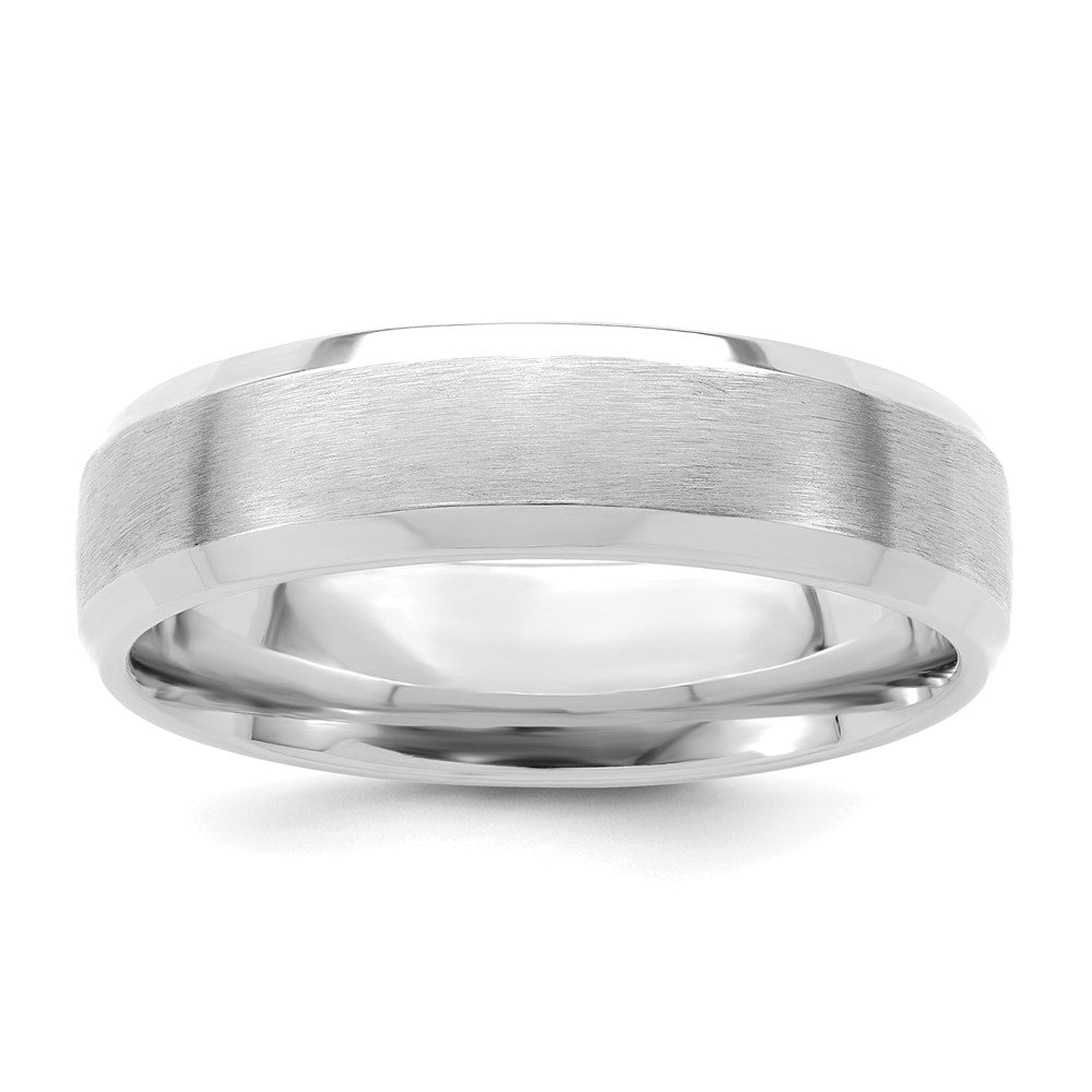 14k White Gold 6mm Lightweight Comfort Fit Brushed Satin with Polished Beveled Edge Wedding Band Size 13.5