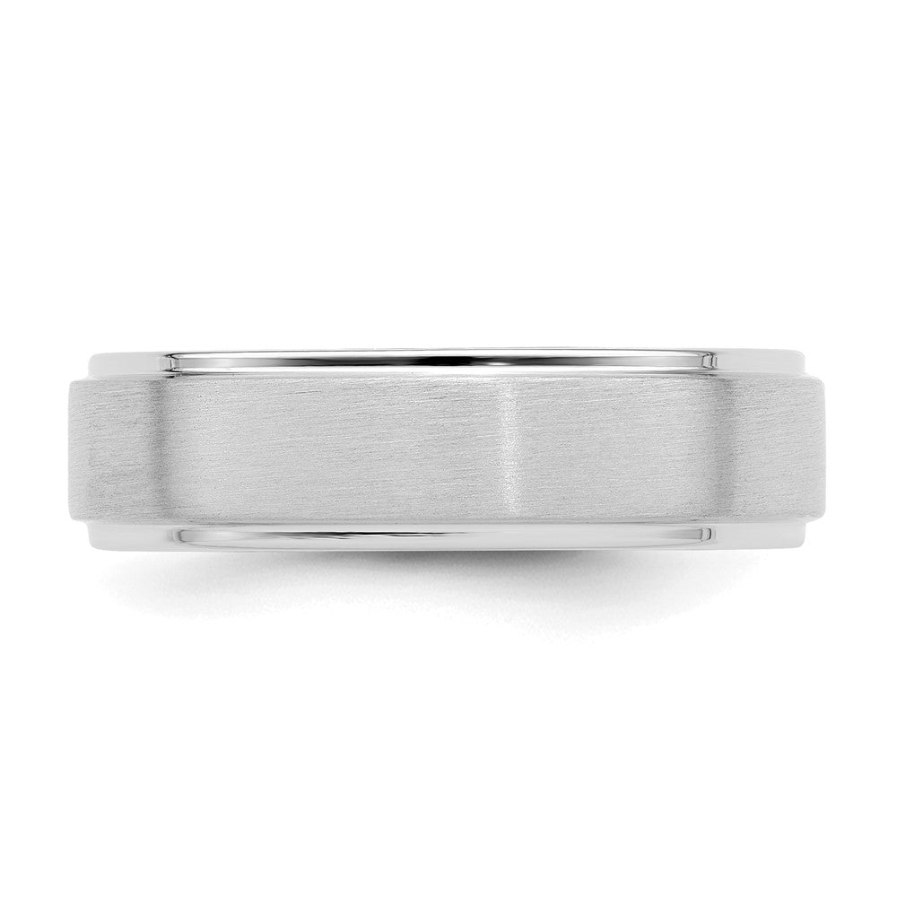14k White Gold 6mm Heavyweight Comfort Fit Brushed Satin/Polished Stepped Edge Wedding Band Size 12.5