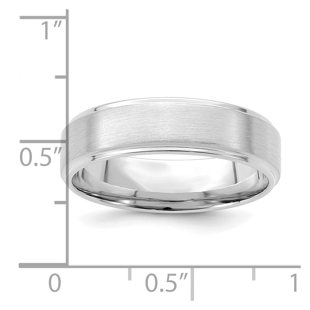 14k White Gold 6mm Lightweight Comfort Fit Brushed Satin/Polished Stepped Edge Wedding Band Size 13