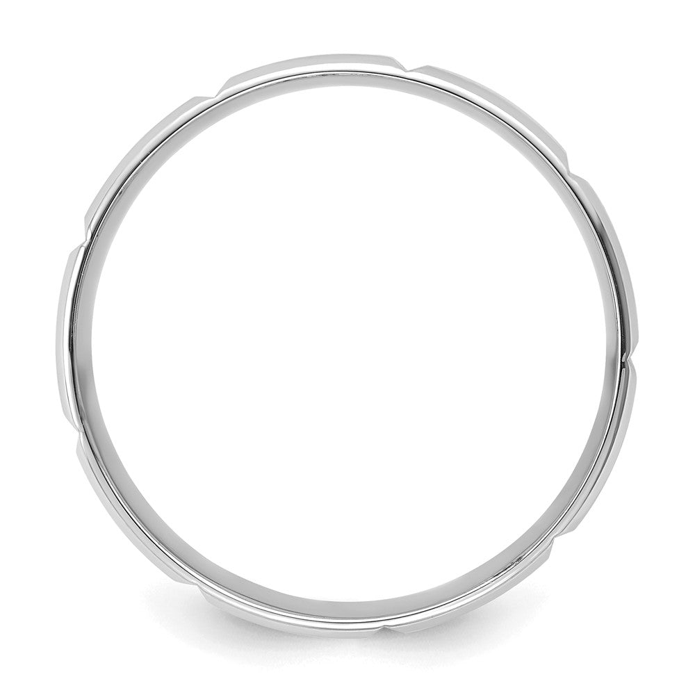14k White Gold 6mm Lightweight Comfort Fit Brushed/Polished Beveled Edge with Vertical Lines Wedding Band Size 7