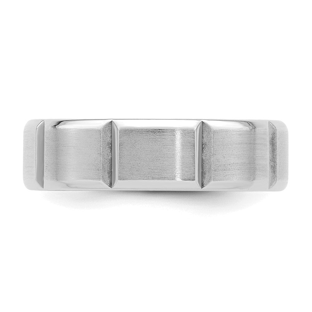 14k White Gold 6mm Lightweight Comfort Fit Brushed/Polished Beveled Edge with Vertical Lines Wedding Band Size 9.5
