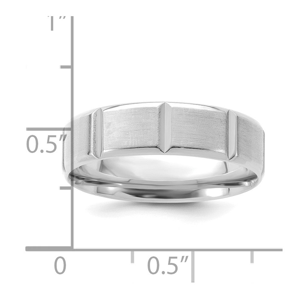 14k White Gold 6mm Lightweight Comfort Fit Brushed/Polished Beveled Edge with Vertical Lines Wedding Band Size 8.5