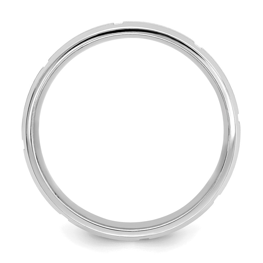 14k White Gold 6mm Heavyweight Comfort Fit Brushed/Polished Beveled Edge with Vertical Lines Wedding Band Size 10.5