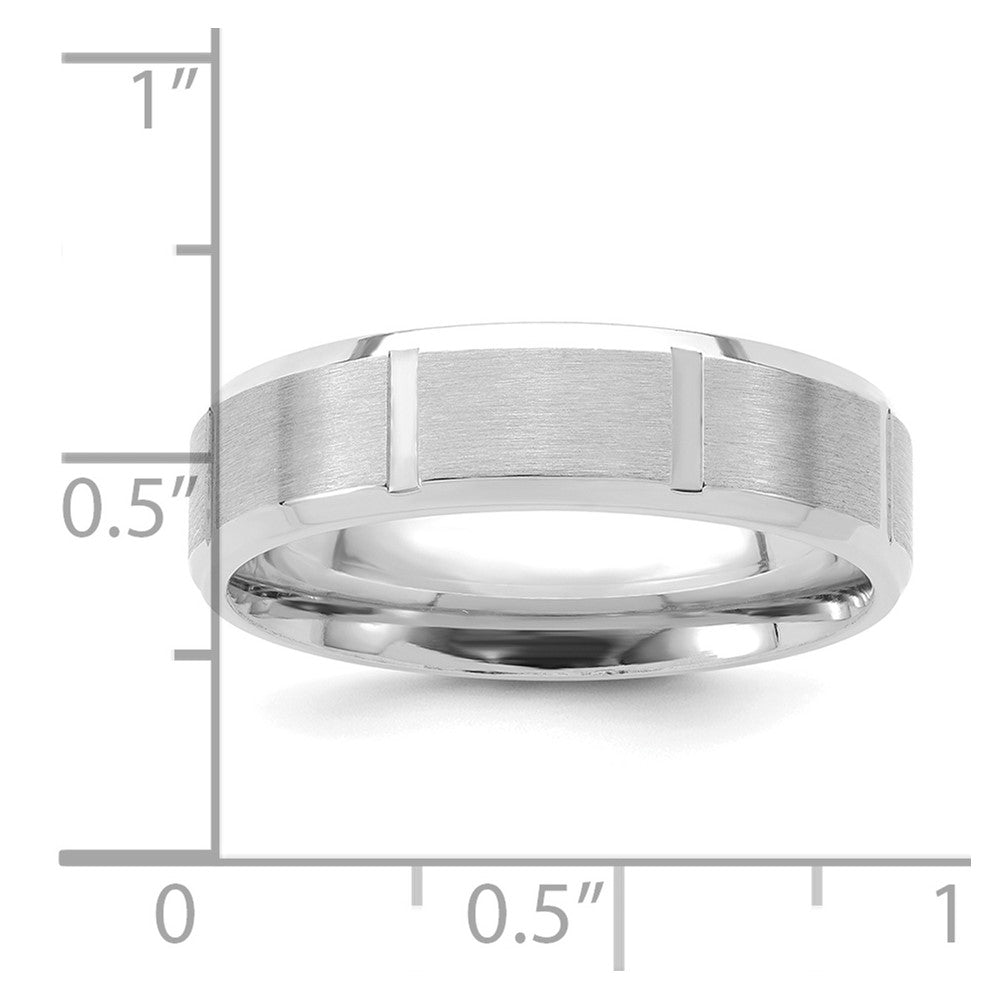 14k White Gold 6mm Lightweight Comfort Fit Brushed/Polished Beveled Edge with Vertical Lines Wedding Band Size 12