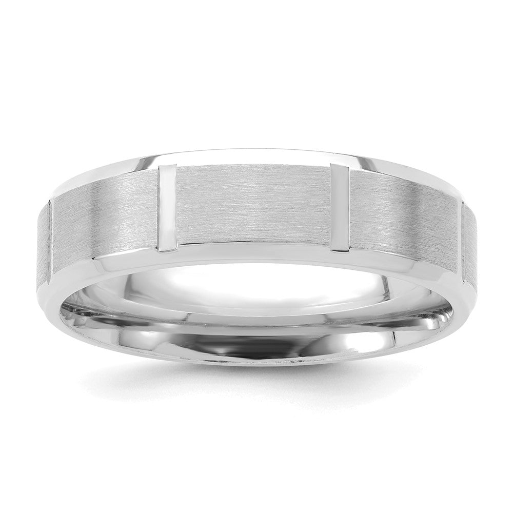 14k White Gold 6mm Lightweight Comfort Fit Brushed/Polished Beveled Edge with Vertical Lines Wedding Band Size 12