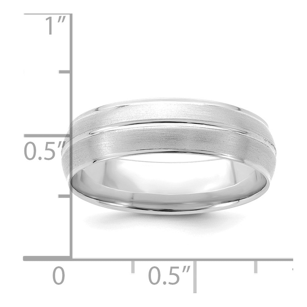 14k White Gold 6mm Standard Weight Comfort Fit Brushed/Polished Center Line Wedding Band Size 9