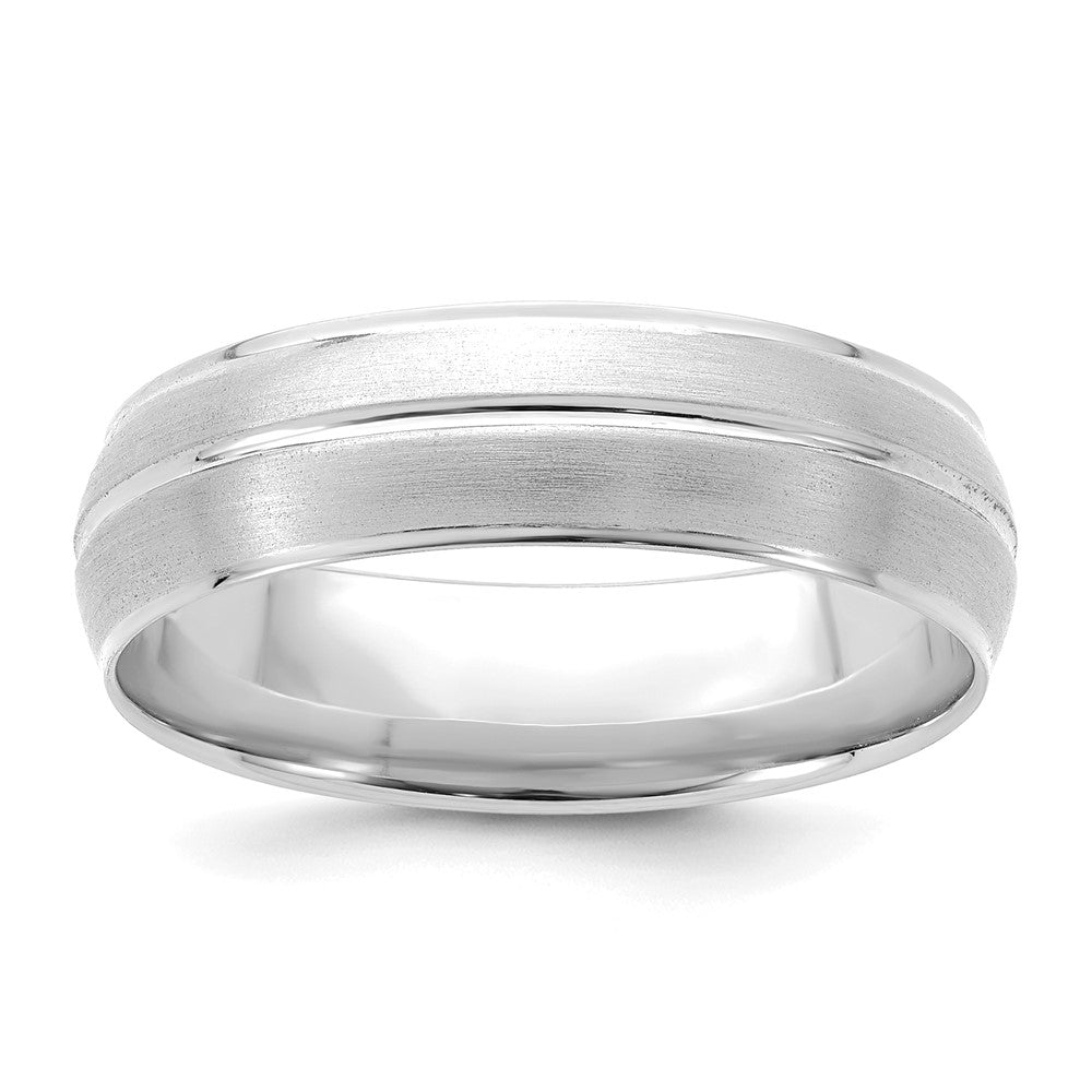 14k White Gold 6mm Heavyweight Comfort Fit Brushed/Polished Center Line Wedding Band Size 10.5