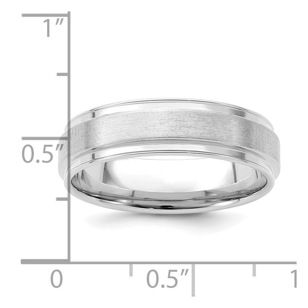 14k White Gold 6mm Standard Weight Comfort Fit Brushed Satin Fancy Wedding Band Size 10.5