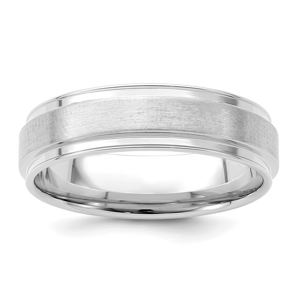 14k White Gold 6mm Lightweight Comfort Fit Brushed Satin Fancy Wedding Band Size 7.5