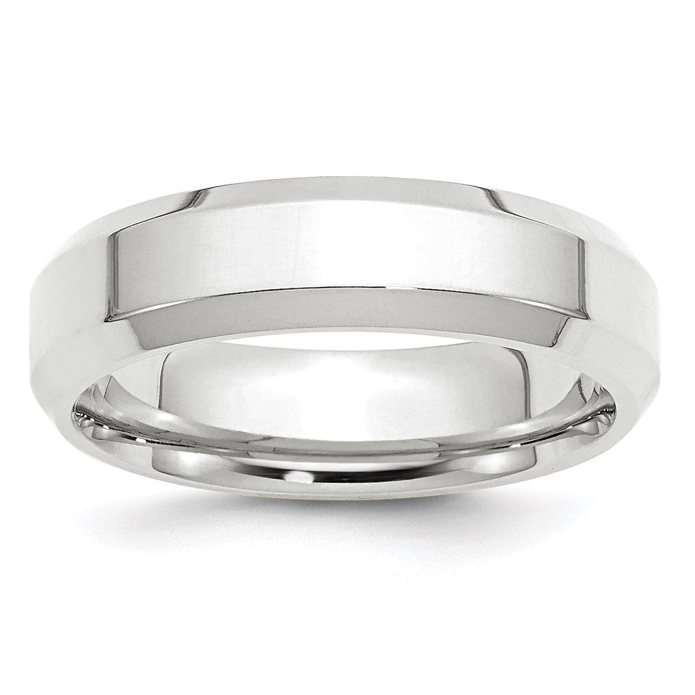 14k White Gold 6mm Beveled Edge Comfort Fit Wedding Band Size 9.5