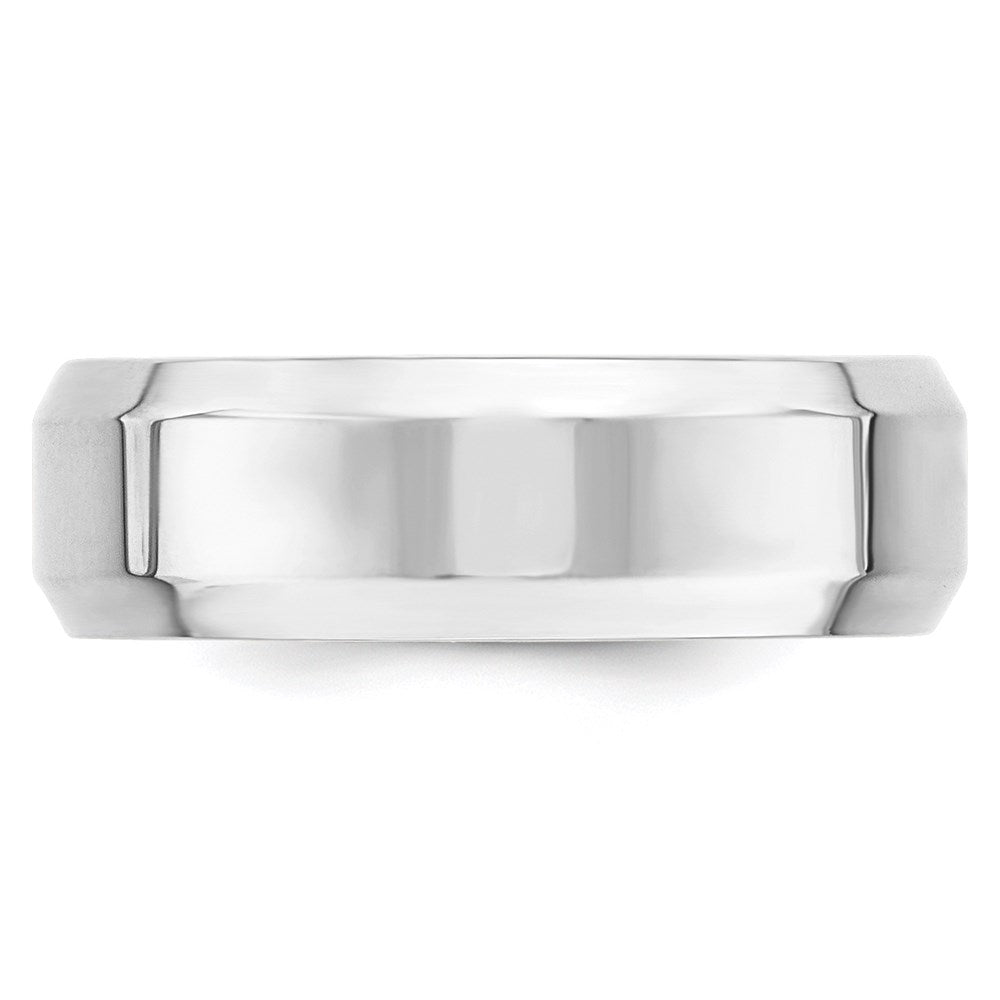 14k White Gold 7mm Beveled Edge Comfort Fit Wedding Band Size 13