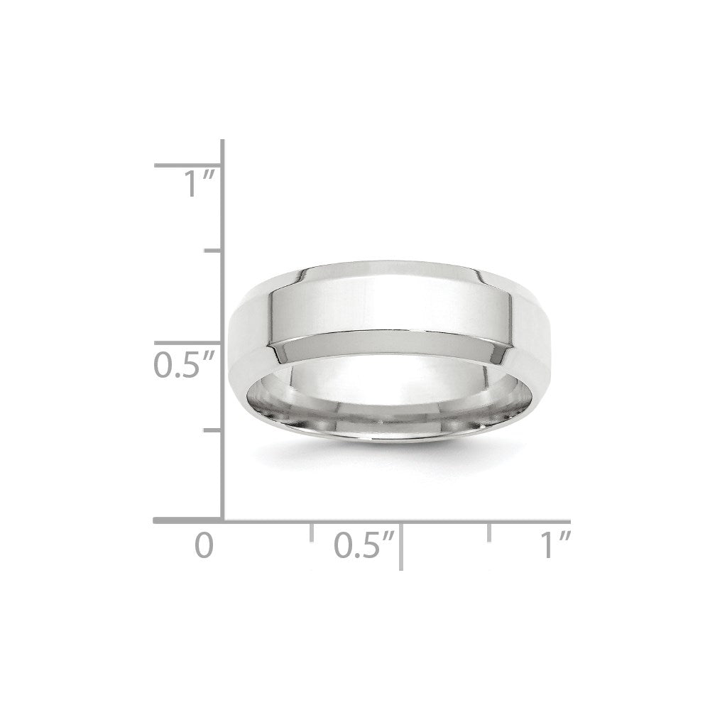 14k White Gold 7mm Beveled Edge Comfort Fit Wedding Band Size 14