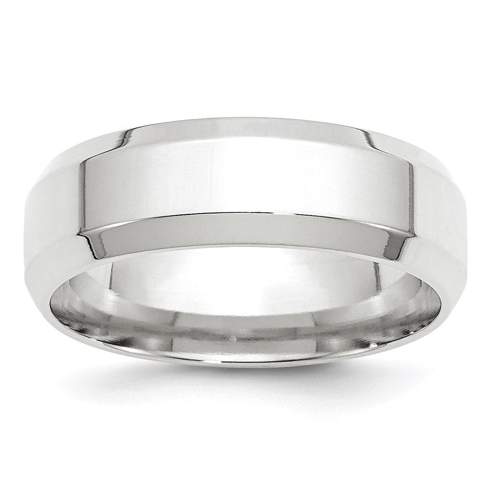 14k White Gold 7mm Beveled Edge Comfort Fit Wedding Band Size 11.5