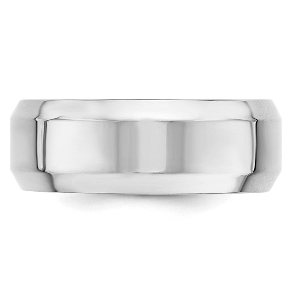 14k White Gold 8mm Beveled Edge Comfort Fit Wedding Band Size 9.5