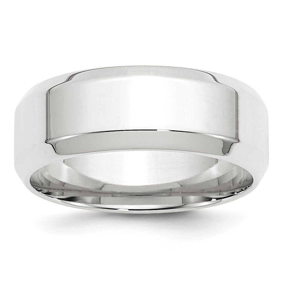 14k White Gold 8mm Beveled Edge Comfort Fit Wedding Band Size 4