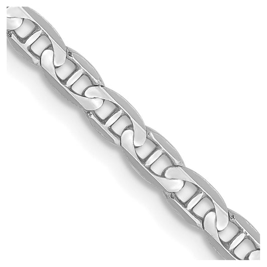 14K White Gold 16 inch 3mm Concave Anchor with Lobster Clasp Chain