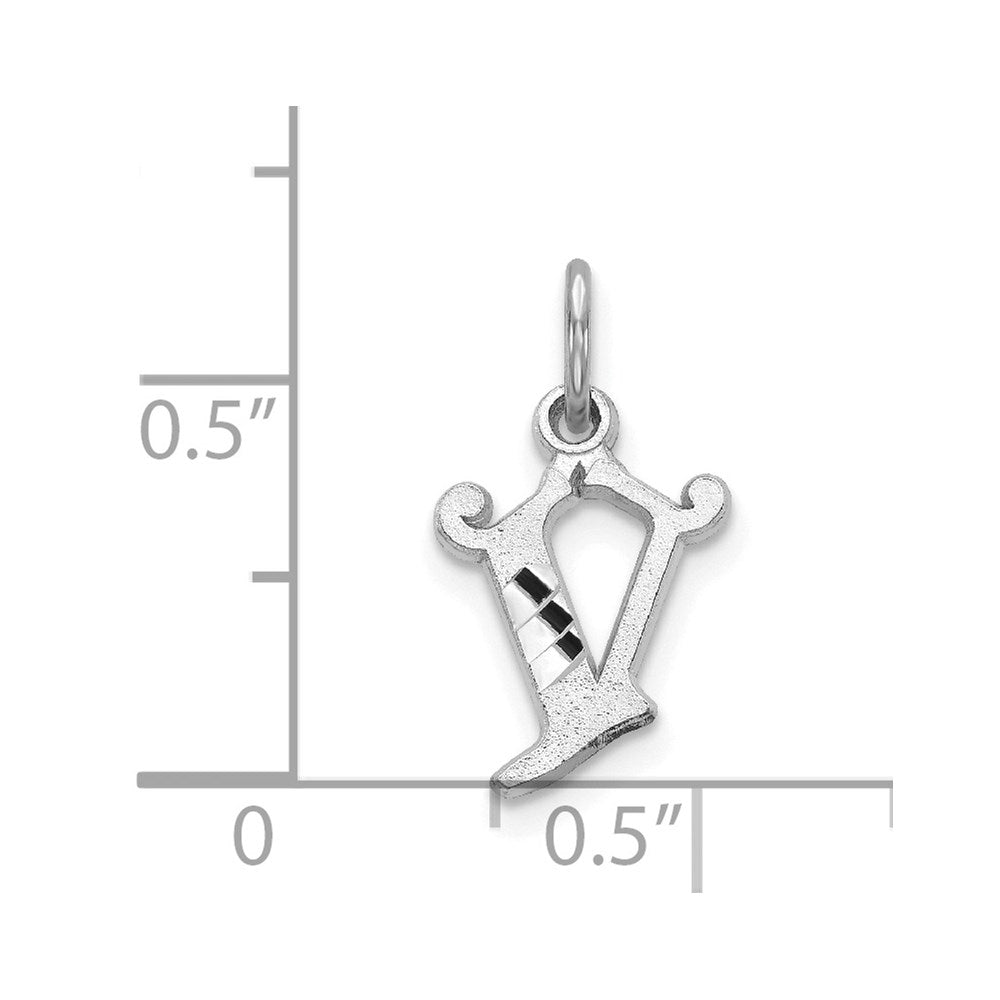 14K White Gold Diamond-cut Letter V Initial Charm