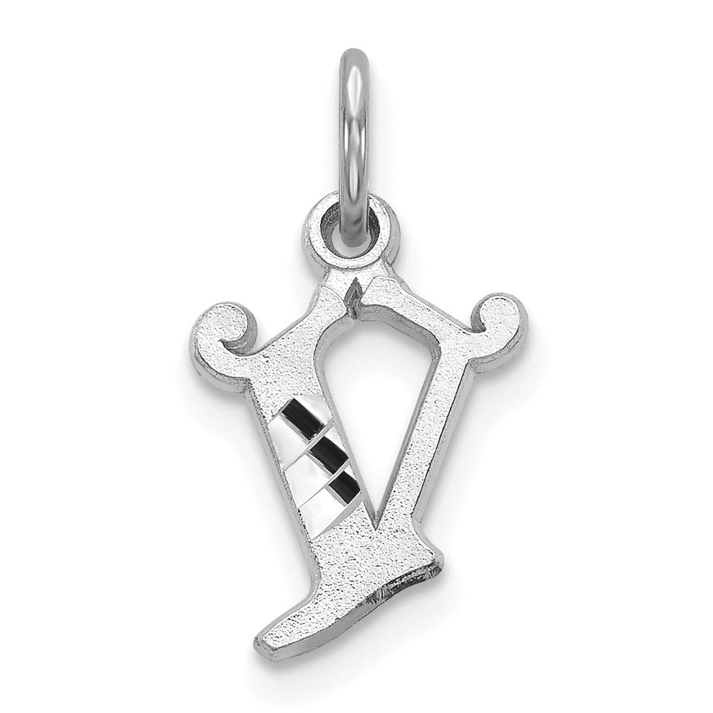 14K White Gold Diamond-cut Letter V Initial Charm