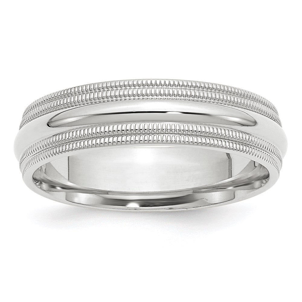 14k White Gold 6mm Double Milgrain Comfort Fit Wedding Band Size 6.5