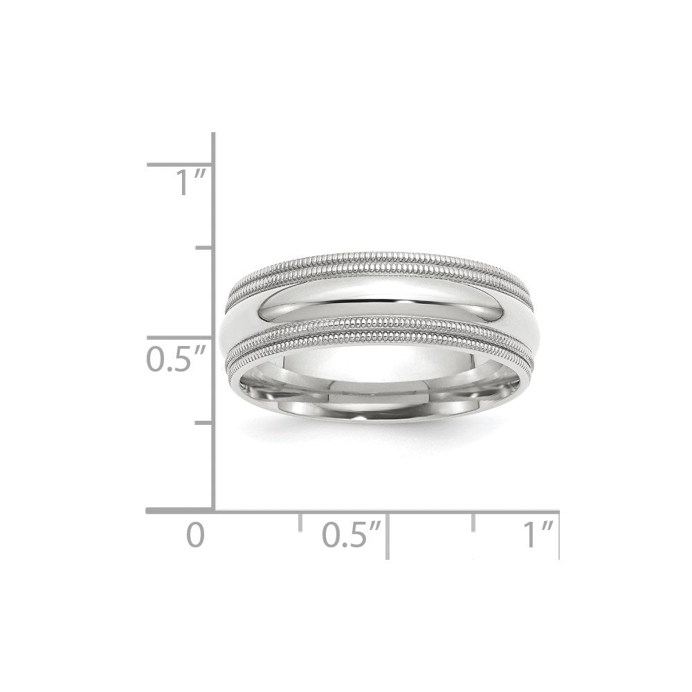 14k White Gold 7mm Double Milgrain Comfort Fit Wedding Band Size 8.5