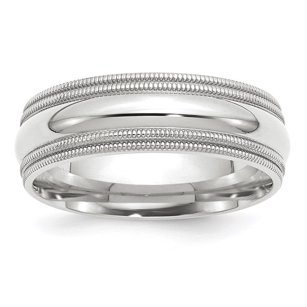 14k White Gold 7mm Double Milgrain Comfort Fit Wedding Band Size 12