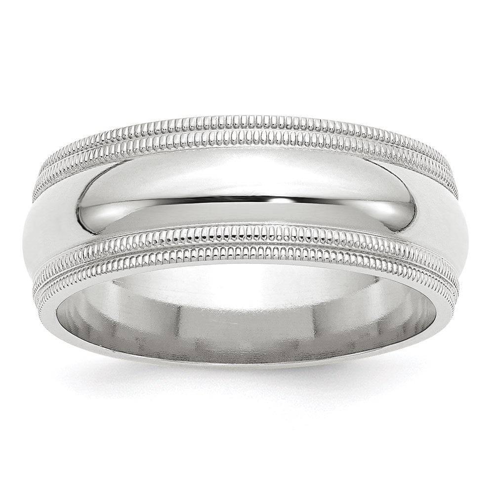 14k White Gold 8mm Double Milgrain Comfort Fit Wedding Band Size 10.5