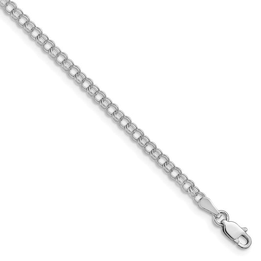 14k White Gold 3mm Solid Double Link Charm Bracelet