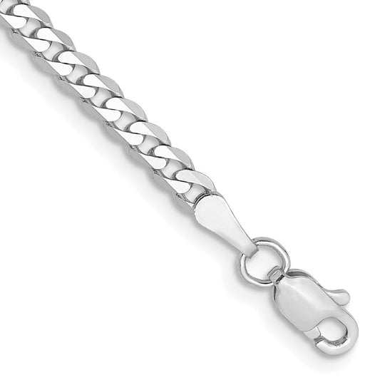 14k White Gold 8 inch 2.9mm Flat Beveled Curb with Lobster Clasp Bracelet