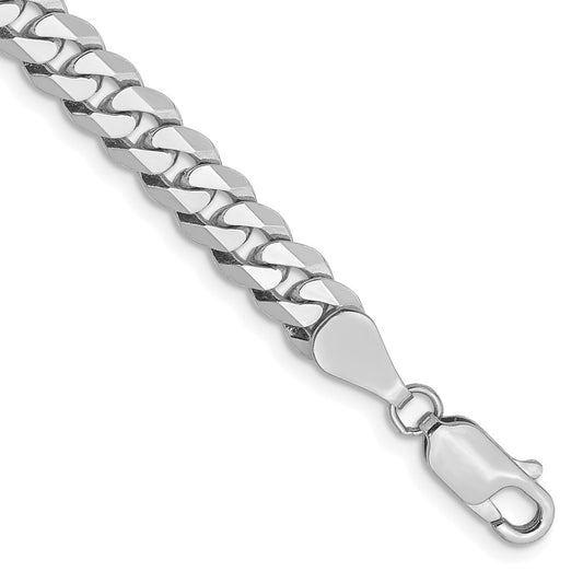 14K White Gold 8 inch 5.75mm Flat Beveled Curb with Lobster Clasp Bracelet