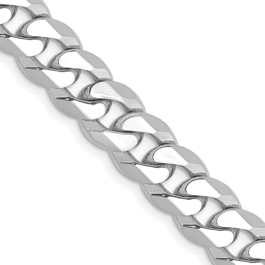 14K White Gold 22 inch 8mm Flat Beveled Curb with Lobster Clasp Chain