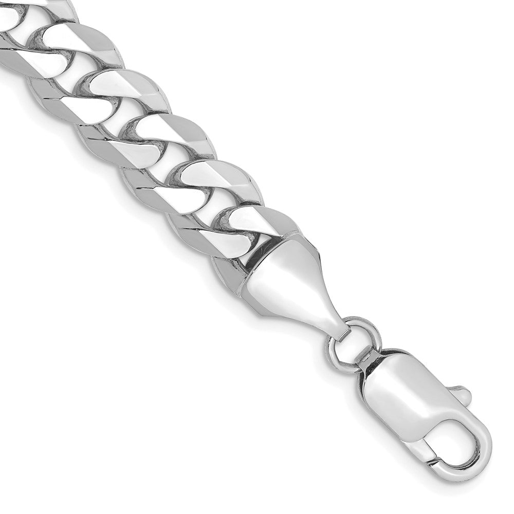 14K White Gold 9 inch 8.5mm Flat Beveled Curb with Lobster Clasp Chain