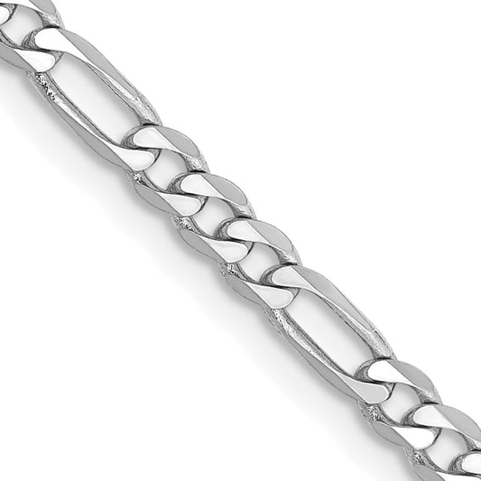 14K White Gold 18 inch 3mm Flat Figaro with Lobster Clasp Chain