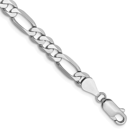 14k White Gold 7 inch 5.5mm Flat Figaro with Lobster Clasp Bracelet