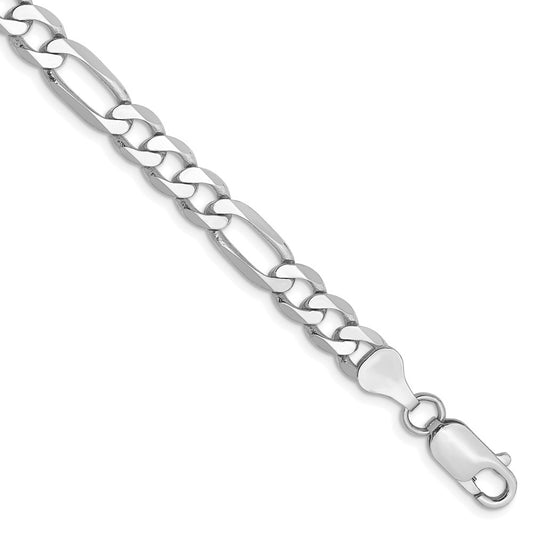 14k White Gold 7 inch 6mm Flat Figaro with Lobster Clasp Bracelet