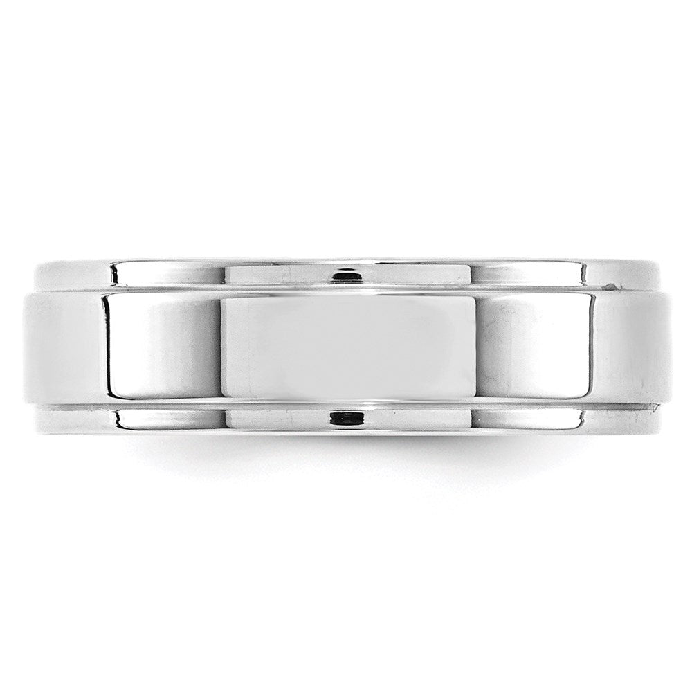 14k White Gold 6mm Flat with Step Edge Wedding Band Size 12.5