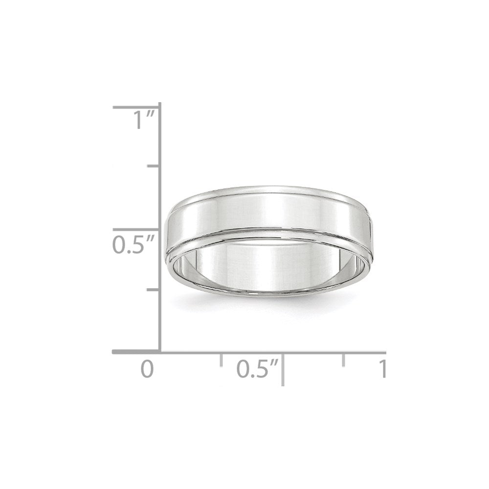 14k White Gold 6mm Flat with Step Edge Wedding Band Size 12.5