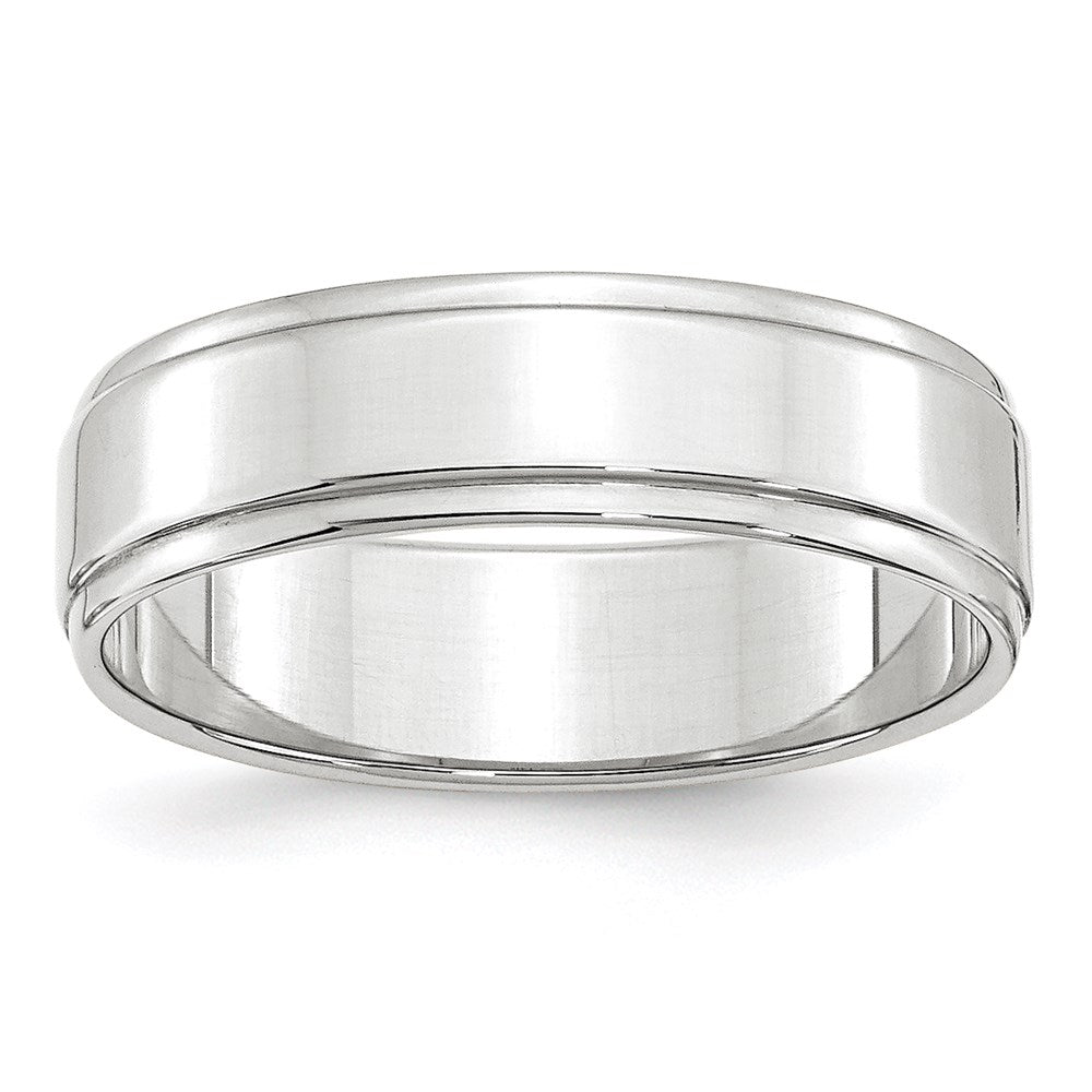 14k White Gold 6mm Flat with Step Edge Wedding Band Size 12.5