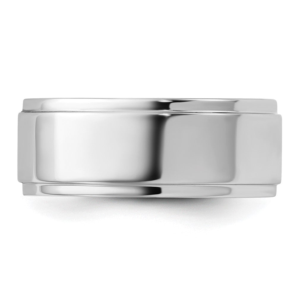 14k White Gold 8mm Flat with Step Edge Wedding Band Size 4.5