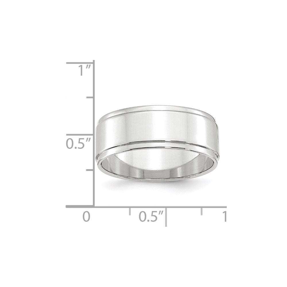 14k White Gold 8mm Flat with Step Edge Wedding Band Size 5.5