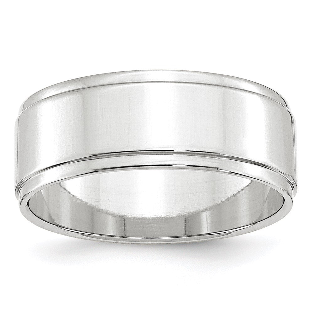 14k White Gold 8mm Flat with Step Edge Wedding Band Size 13