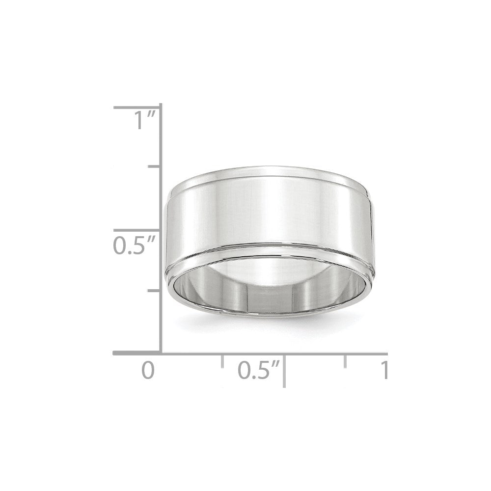 14k White Gold 10mm Flat with Step Edge Wedding Band Size 4.5