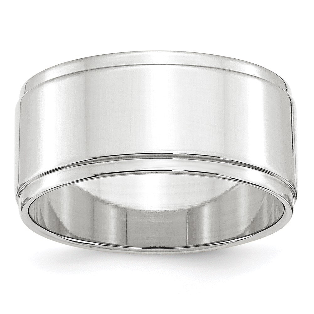 14k White Gold 10mm Flat with Step Edge Wedding Band Size 7