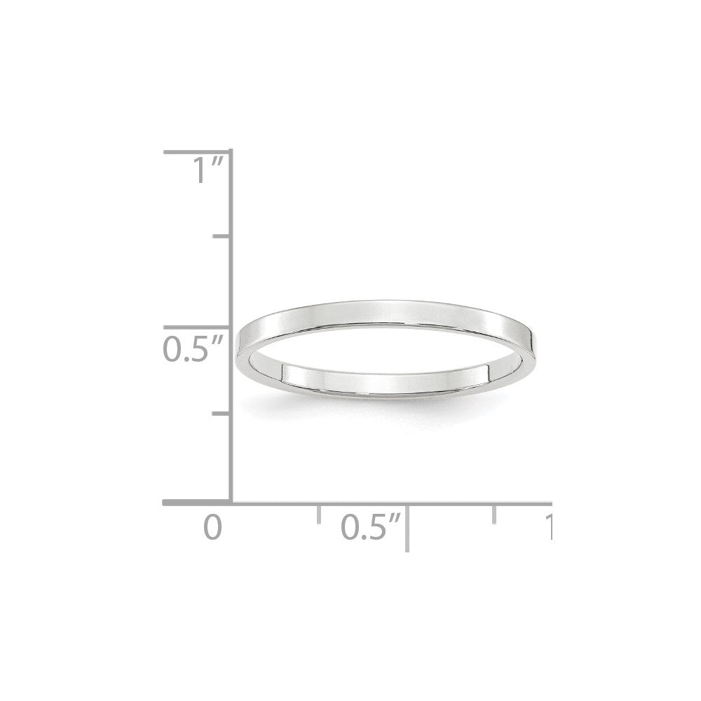 14k White Gold 2mm Lightweight Flat Wedding Band Size 11.5