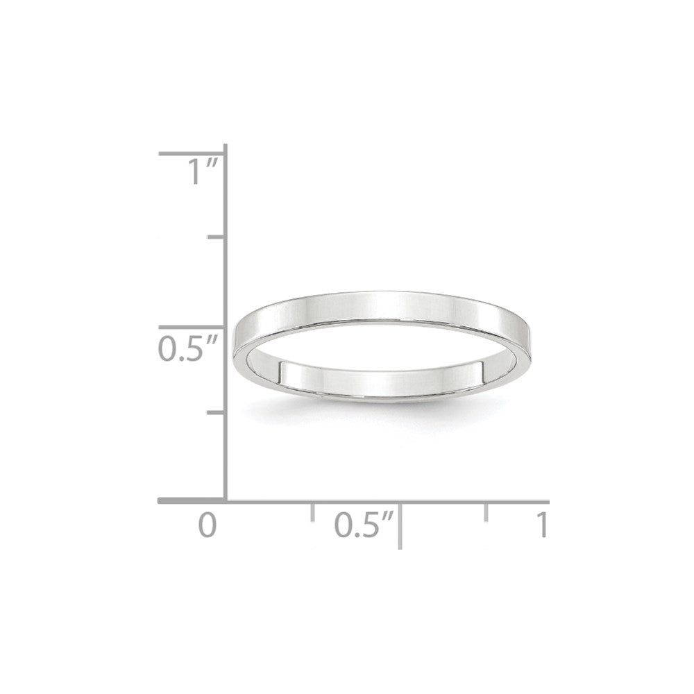 14k White Gold 2.5mm Lightweight Flat Wedding Band Size 10.5