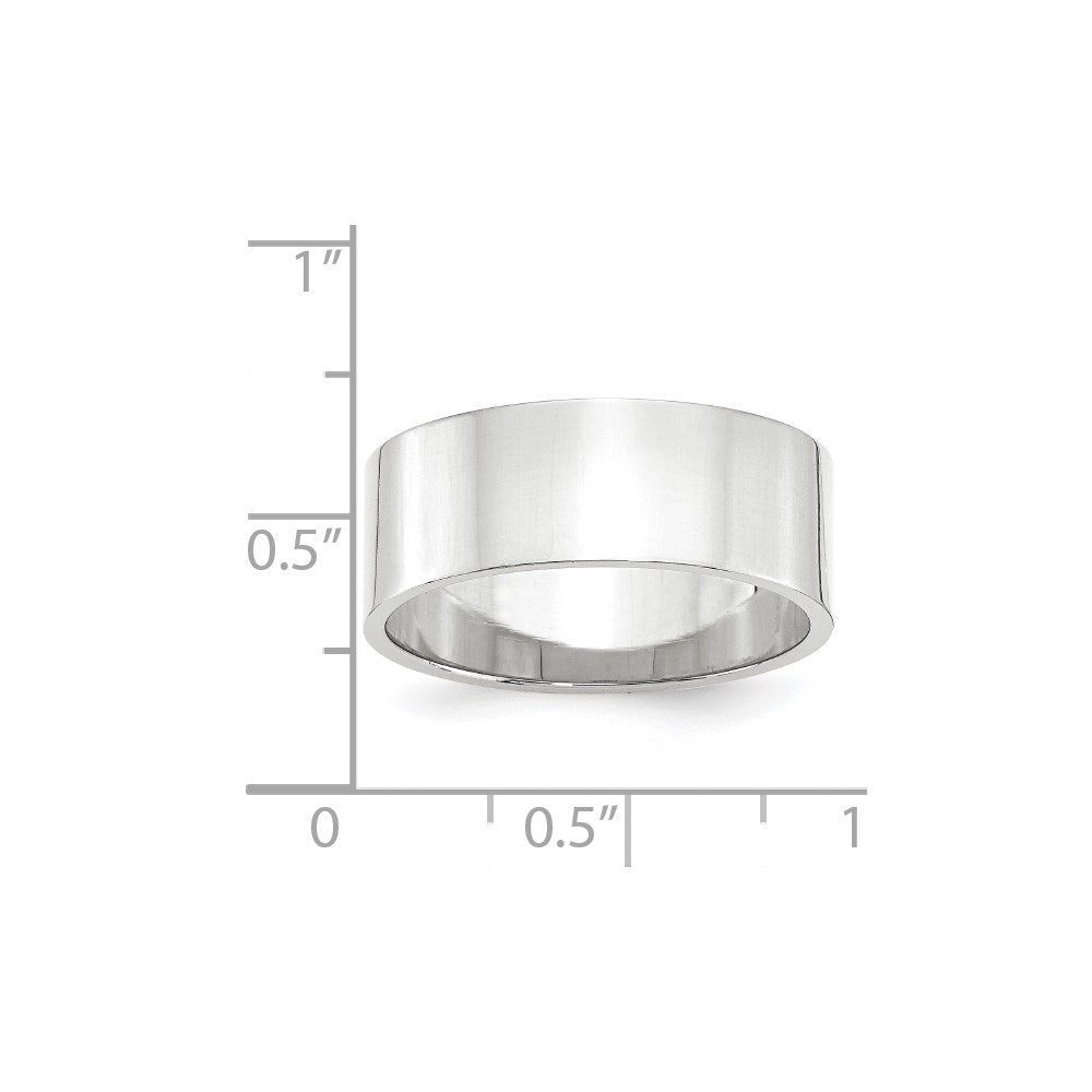 14k White Gold 8mm Lightweight Flat Wedding Band Size 13.5