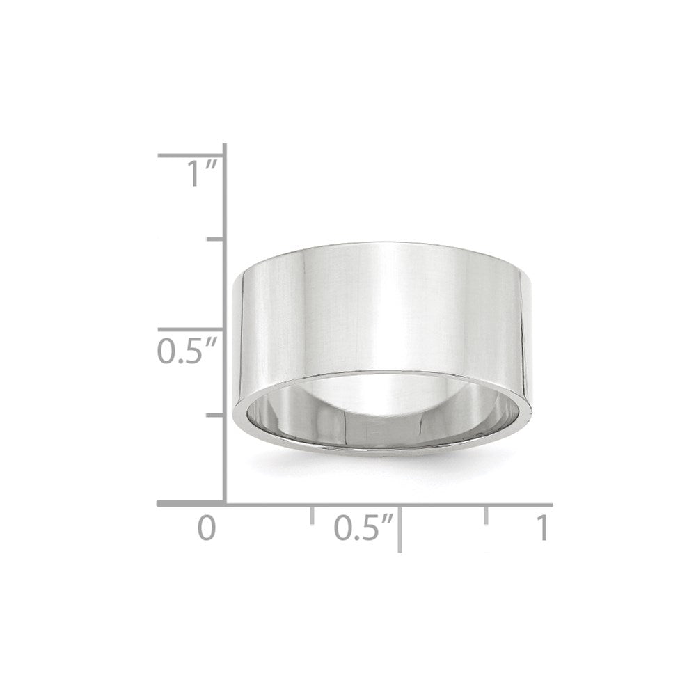 14k White Gold 10mm Lightweight Flat Wedding Band Size 12.5