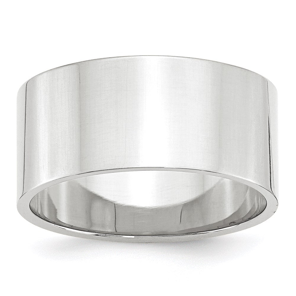 14k White Gold 10mm Lightweight Flat Wedding Band Size 9.5