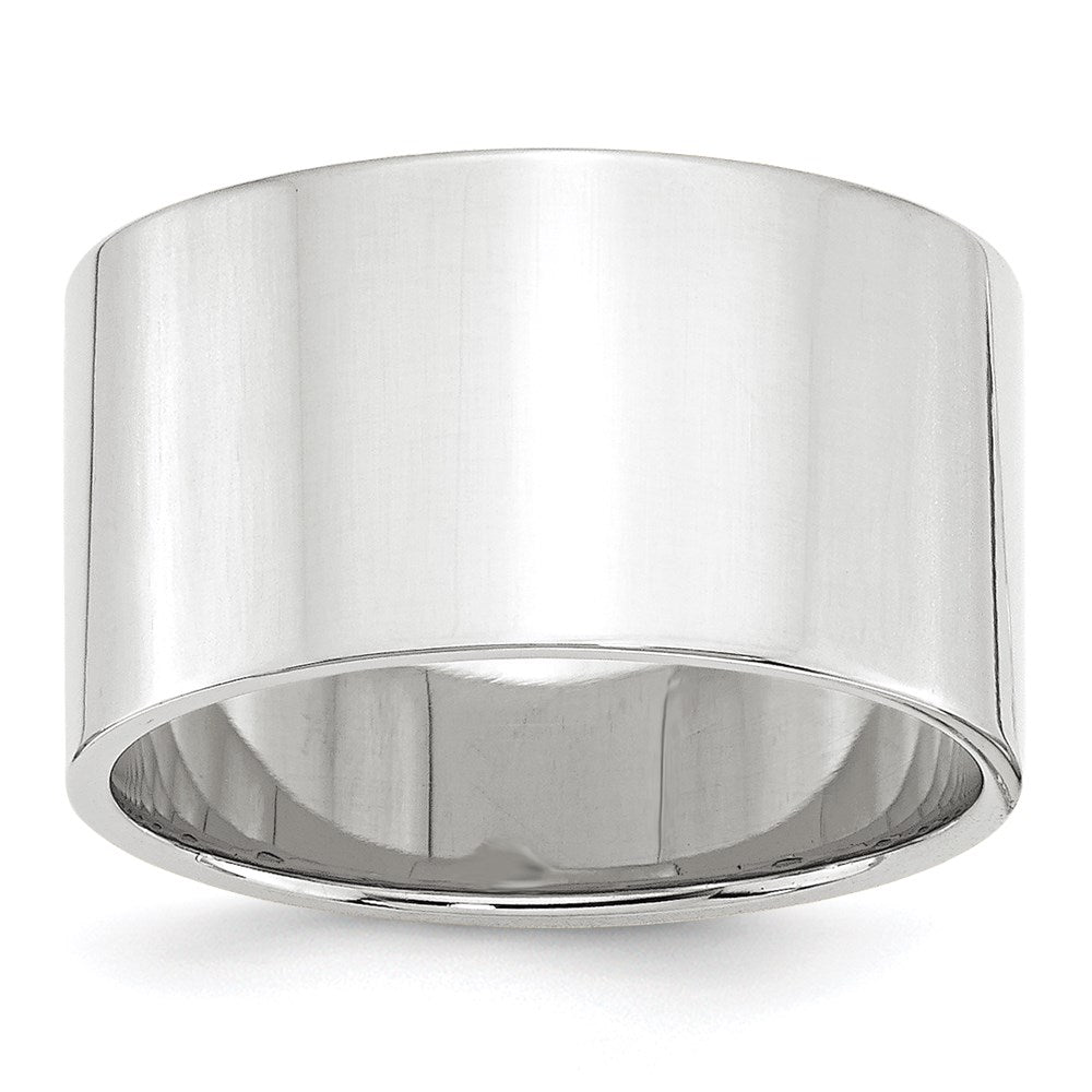 14k White Gold 12mm Lightweight Flat Wedding Band Size 7